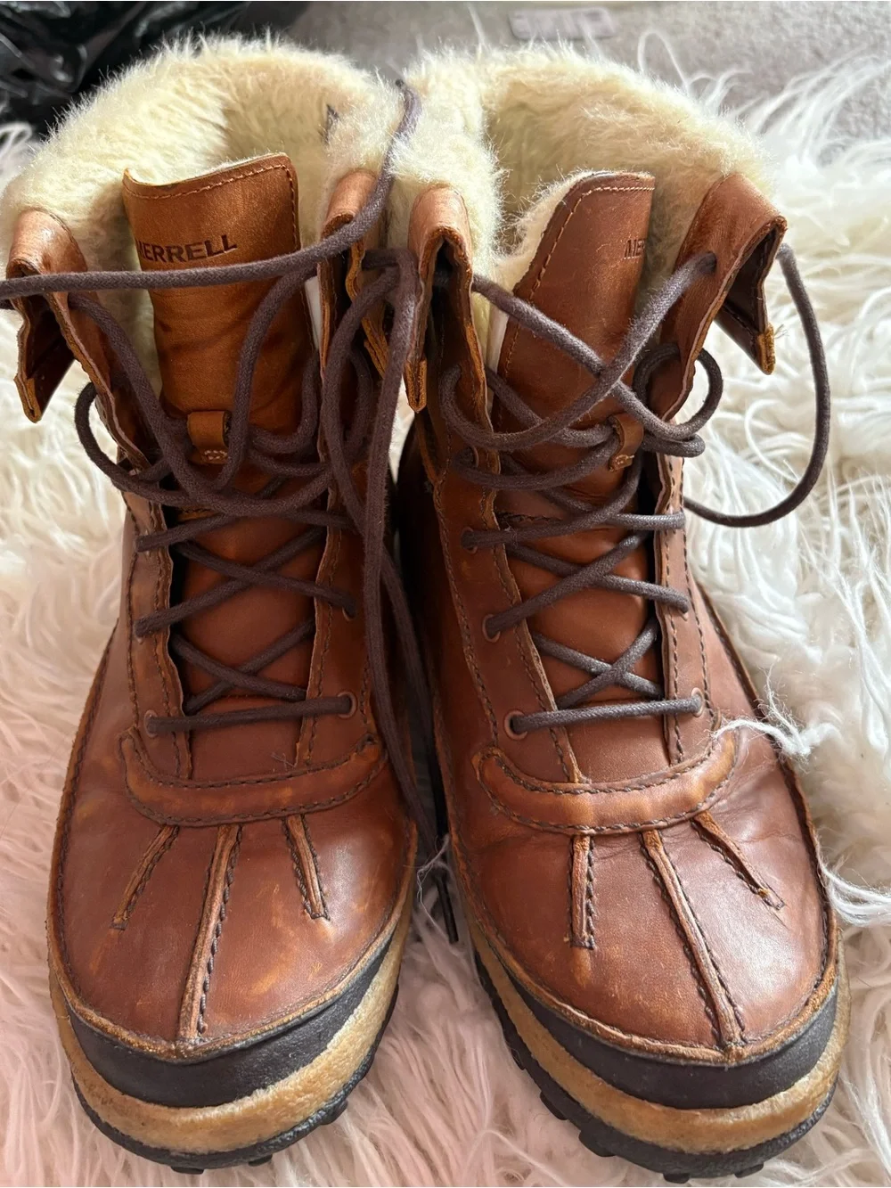 Merrell Tremblant Waterproof Leather Faux Fur Winter Boots Brown Women’s 7.5
